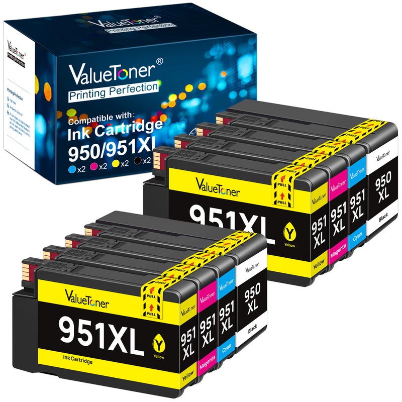 Valuetoner خراطيش حبر Valuetoner 950XL و 951XL 8-Pack بديل لخراطيش حبر HP 950 951 مجموعة حزمة للاستخدام مع Officejet Pro 8600 8610 8620 8100 8615 8625 8630 8660 (2 أسود 2 سماوي 2 أرجواني 2 أصفر) - Image 1